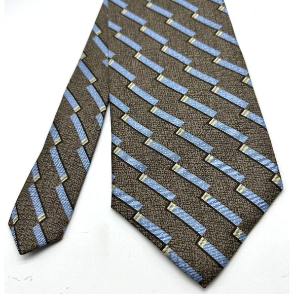 Calvin Klein 100% Silk Tie Stripes in Gold, Blue and Tan - Picture 2 of 9